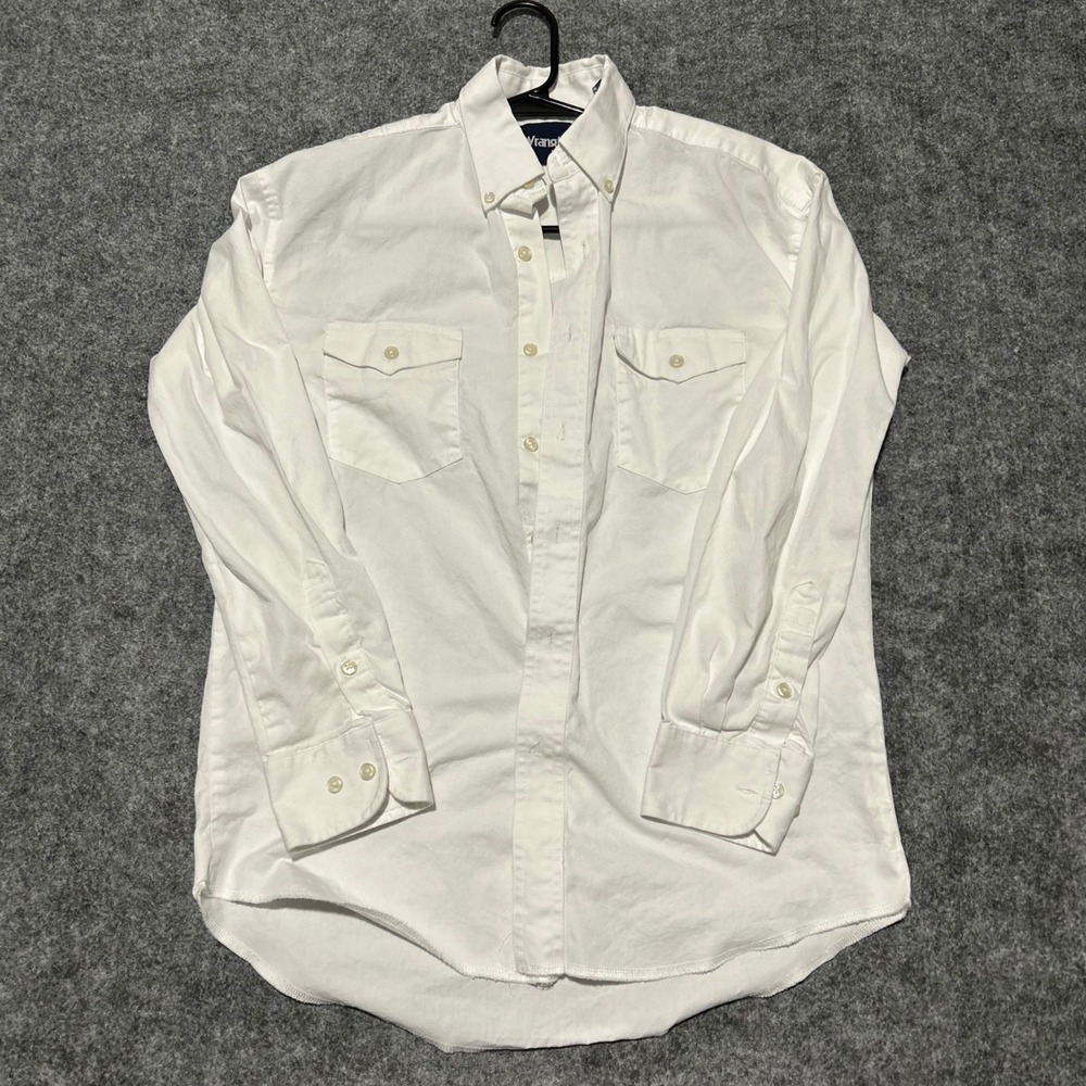 Wrangler White Western Button Down Shirt Long Sleeve Mens Size Medium Retro